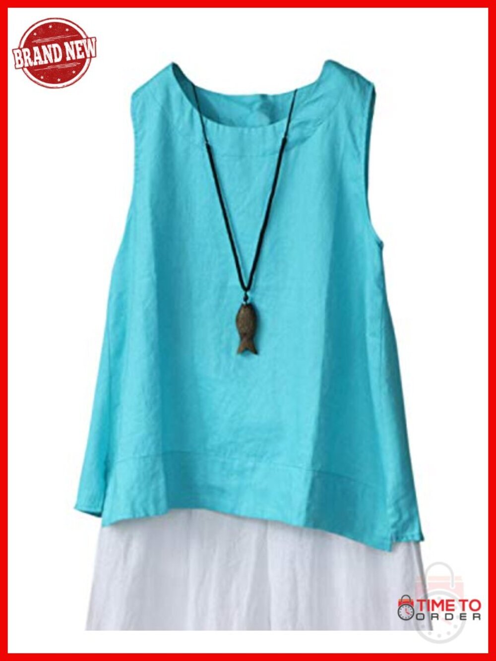 100% Linen Sleeveless Tank Top Button Closure Summer Blouse
